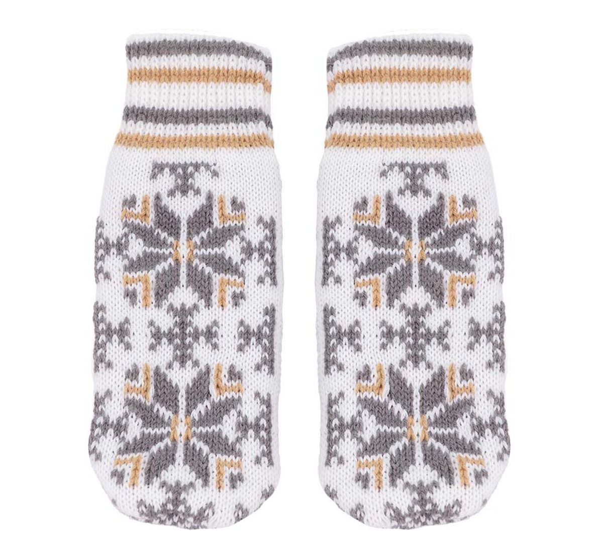 Knitted mittens star pattern, white/grey/beige