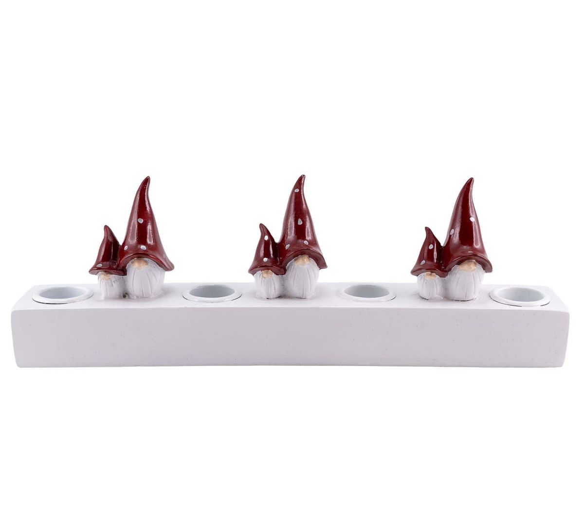 Advent candle holder, red/white santas, Harvesttime