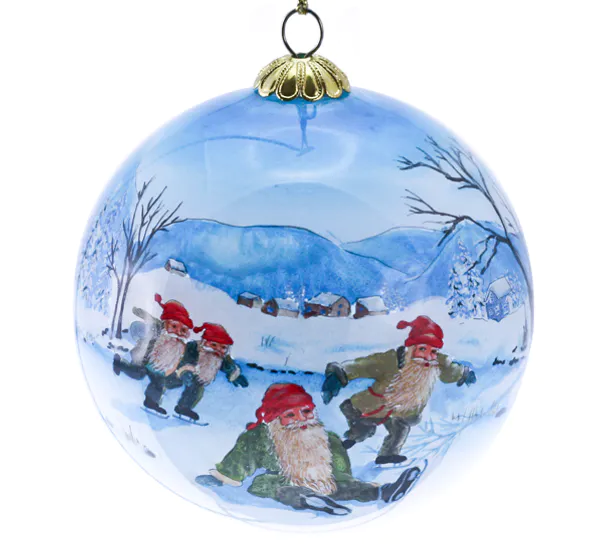 Main Image Glass bauble, Four santas iceskating