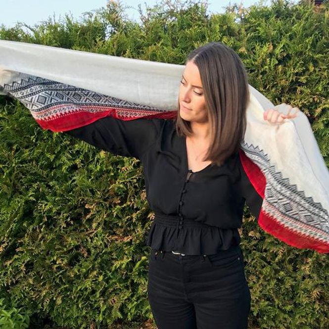 Main Image Wool scarf, MARIUS® pattern, white/blue/red
