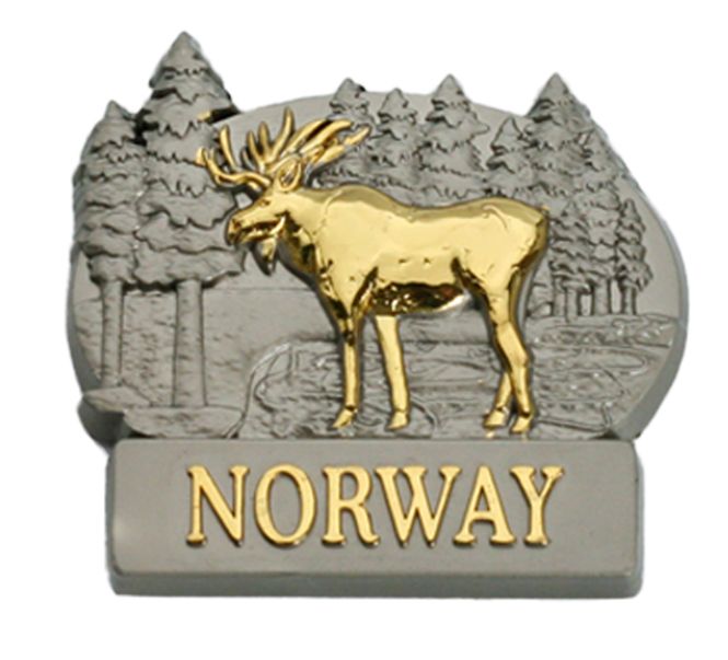 Main Image Metal magnet, golden moose in the woods