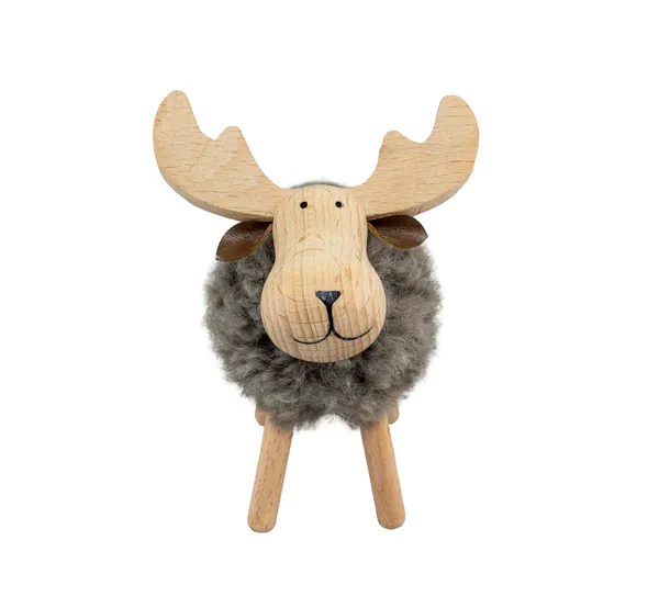 Main Image Moose made of wood, grey, fluffy