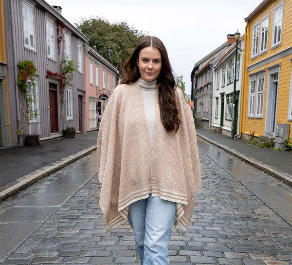 Hovedbilde Ullponcho, Islender, sand/hvit