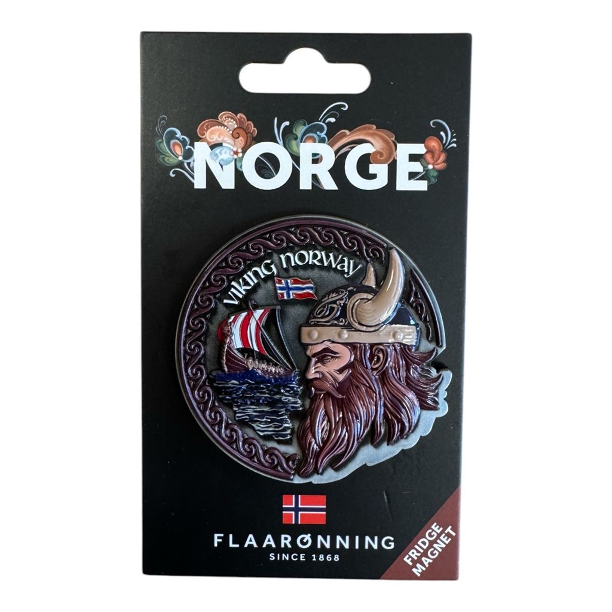 Magnet i metall, viking og vikingskip