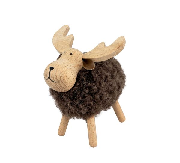 Hovedbilde Elg av tre, brun, fluffy, liten