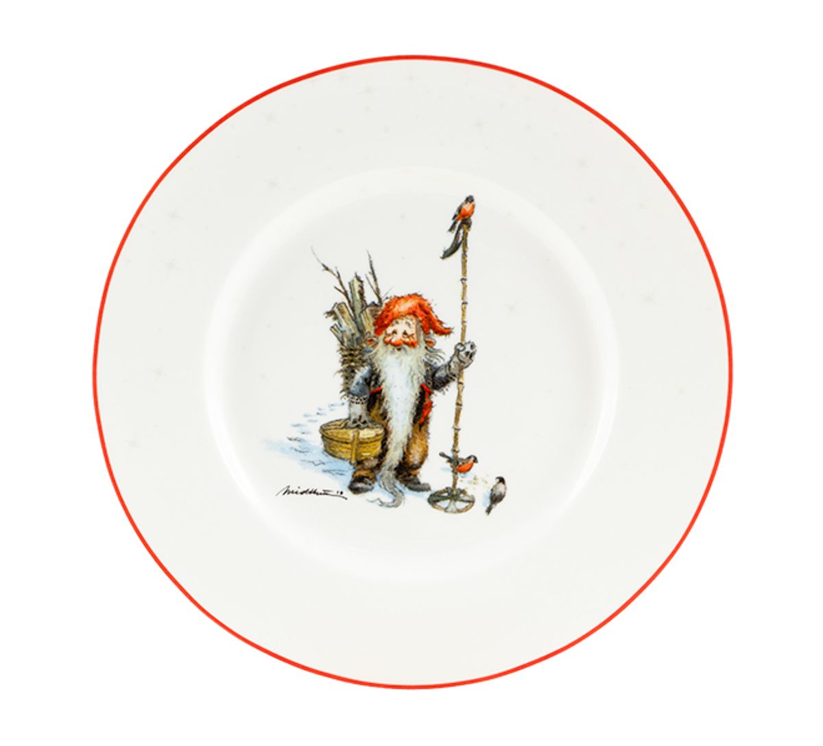 Plate,Santa with walking stick and bullfinch 'Midthun' no. 5