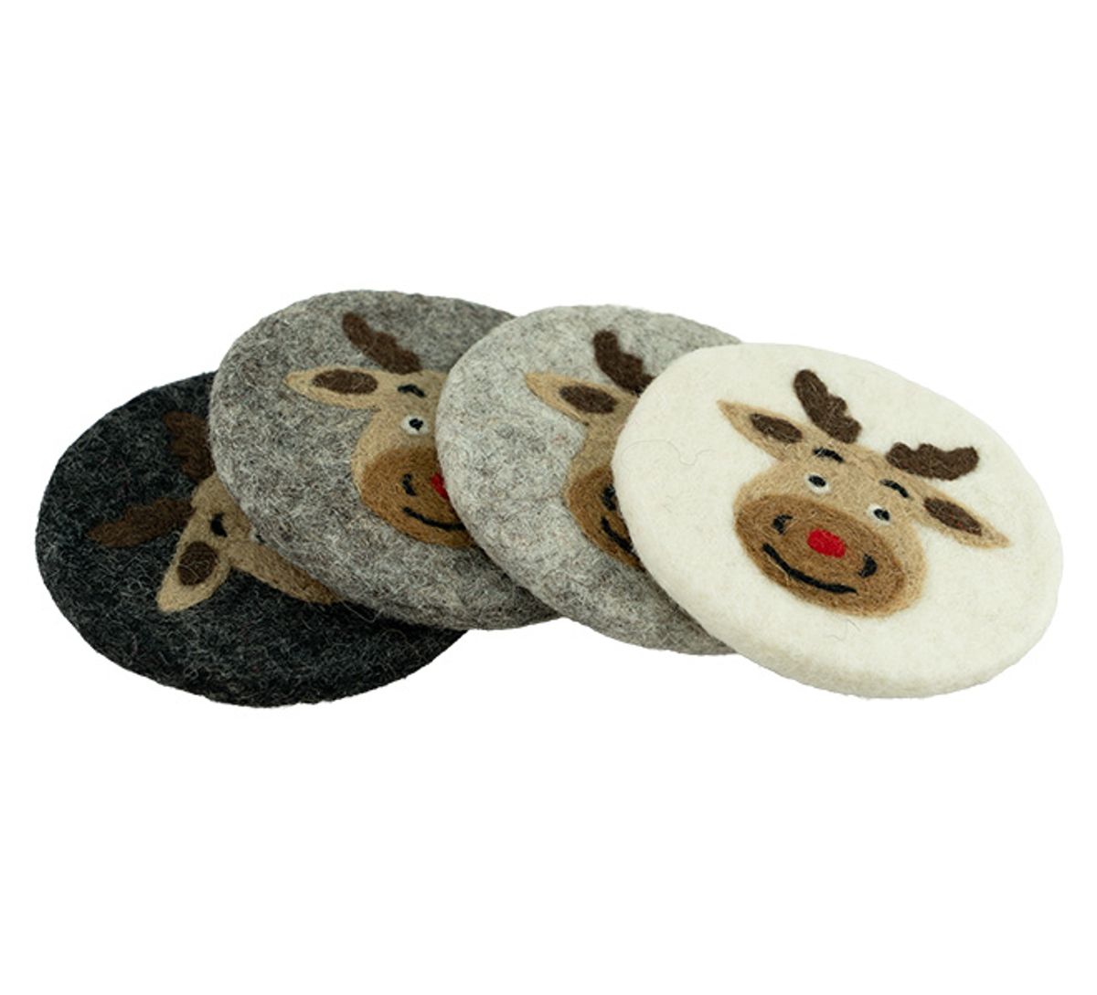 Glass coaster, moose S/4 ass Felted wool