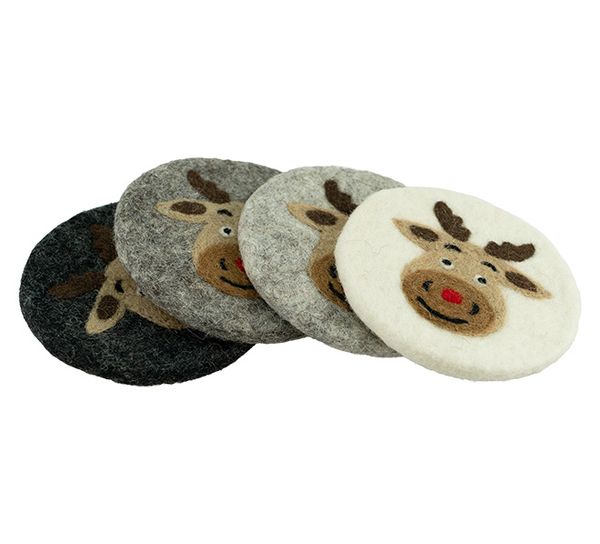 Main Image Glass coaster, moose S/4 ass Felted wool