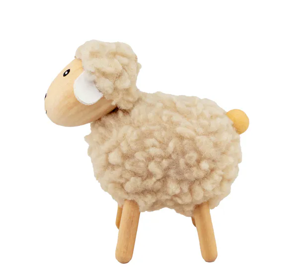 Hovedbilde Sau av tre med beige ull, liten, furu